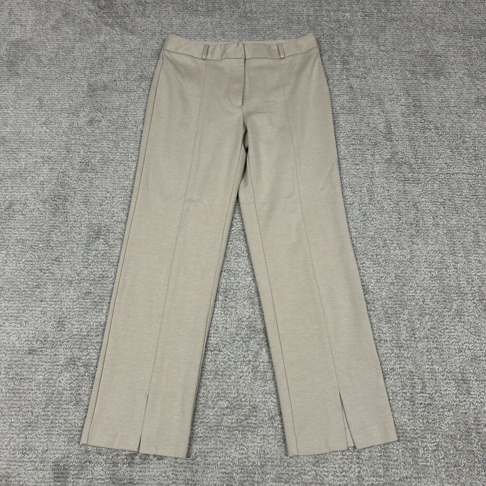 J McLaughlin Pants Womens 4 Beige Straight Leg Stretch Ponte Ankle Slits Career